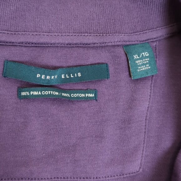 Perry Ellis Pima Cotton Polo Shirt Royal Purple Short Sleeve Golf Quarter Zip - Picture 5 of 9